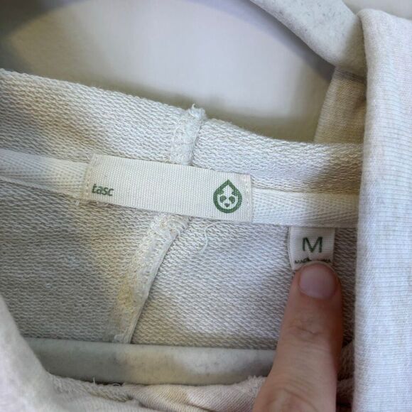 Tasc White with Light Brown Sleeves Hooded Pullover Sweatshirt Size Medium - Picture 5 of 6